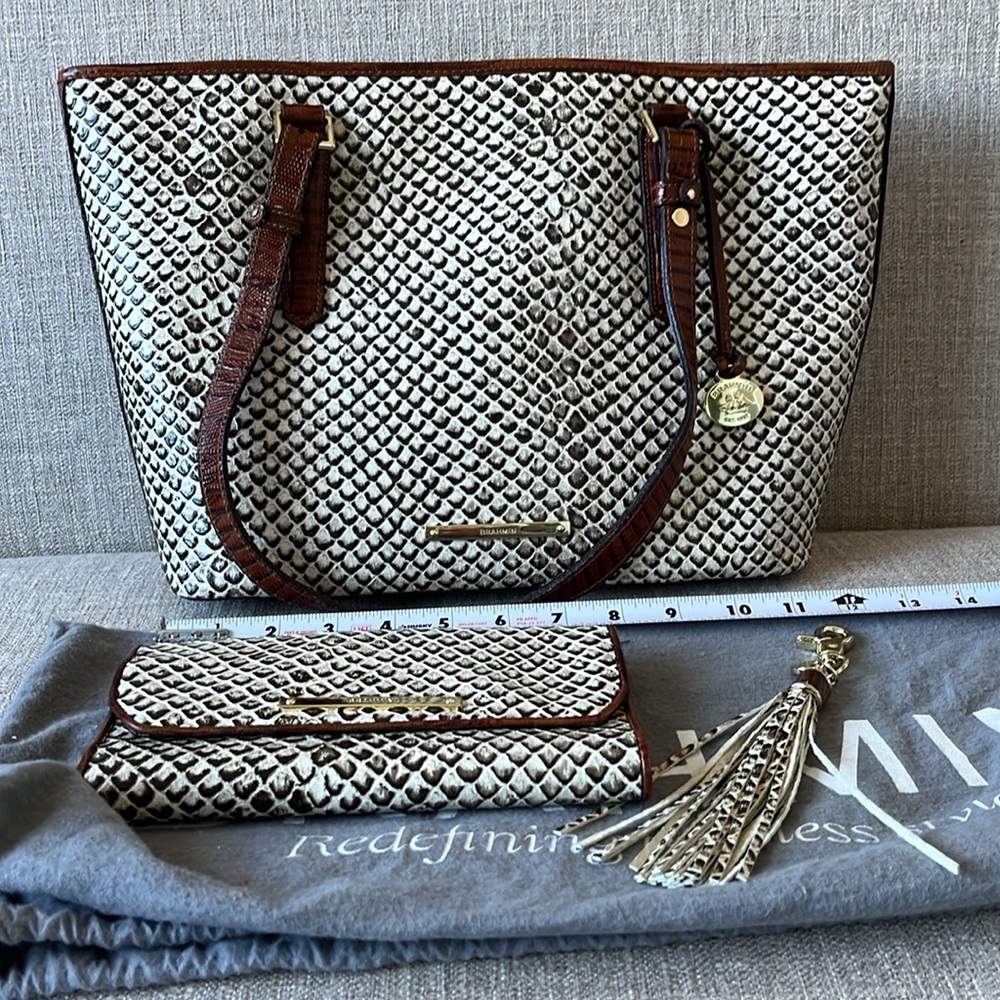 BRAHMIN | ASHER TOTE + SOFT CHECKBOOK WALLET | ONYX JAVA